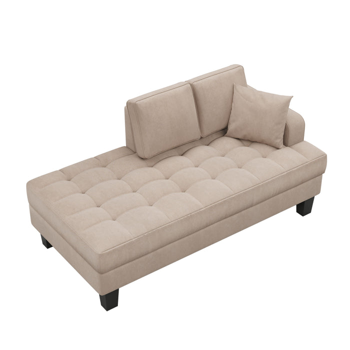 Deep Tufted Upholstered Textured Fabric Chaise Lounge, Toss Pillow Included, For Living Room - Warm Gray