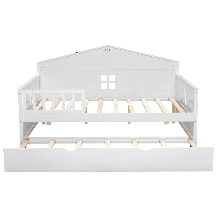 Wooden Daybed With Trundle And Sensor Light