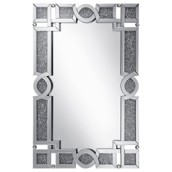 Interlocking Wall Mirror With Iridescent Panels And Beads Silver