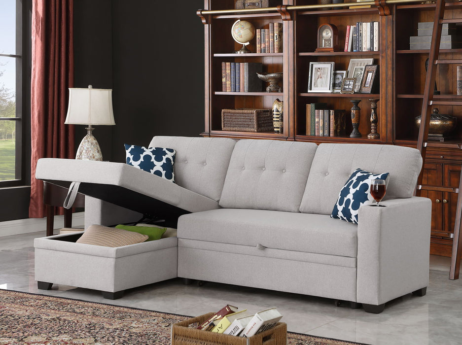 82" Width Sectional With Storage Chaise And Cupholder Armrest