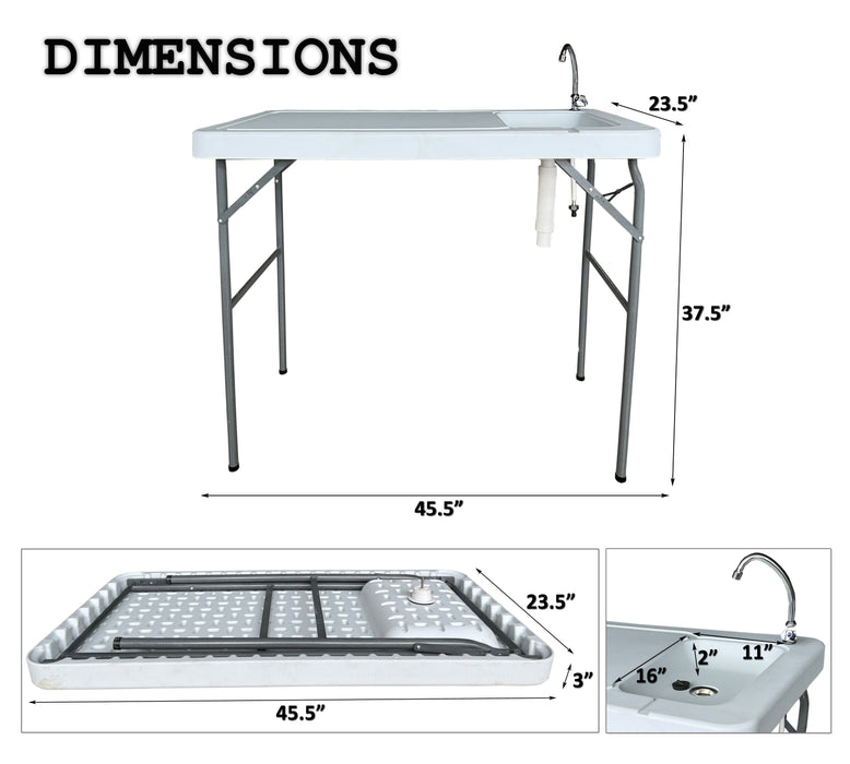 Outdoor Fish And Game Cutting Cleaning Table With Sink And Faucet - Off White