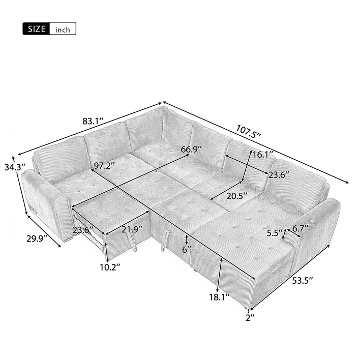 U-Shaped Sofa Sectional Sofa Pull-Out Sofa Bed With A Storage Chaise Lounge, Charging Devices For Living Room