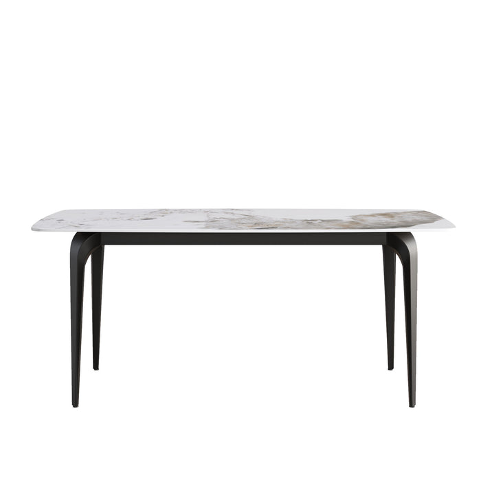 70.87" Modern Artificial Stone Pandora White Curved Black Metal Leg Dining Table - Antique White