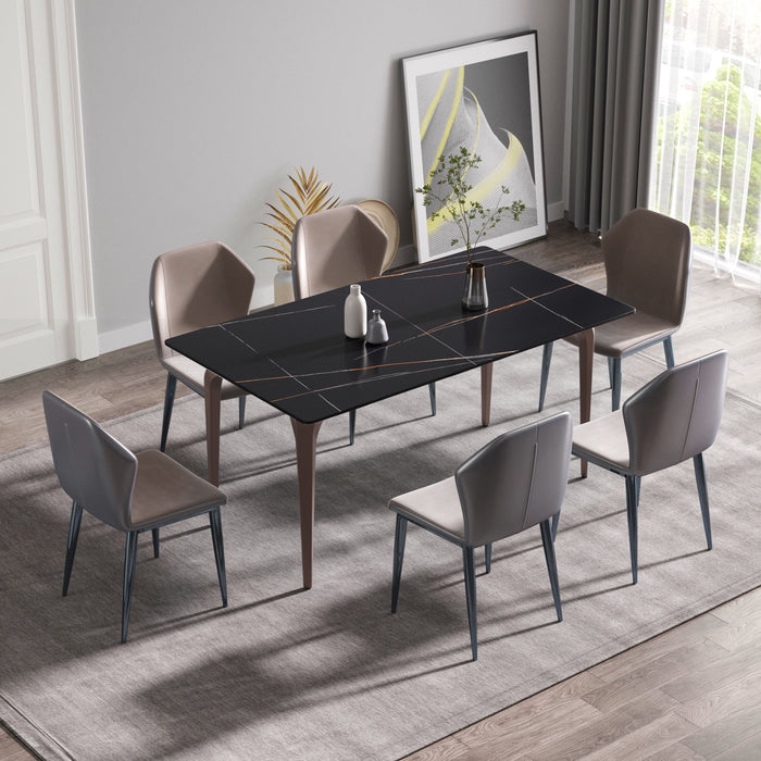 63" Modern Artificial Stone Black Straight Edge Metal Leg Dining Table, 6 People - Black