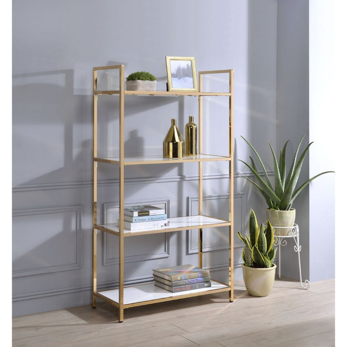 Ottey - Bookshelf - White High Gloss & Gold