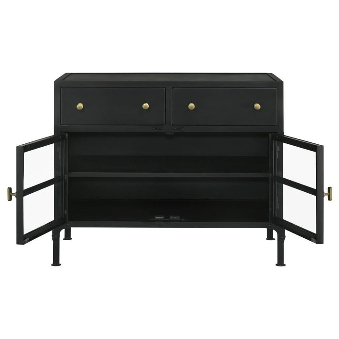 Sadler - 2-Drawer Accent Cabinet With Glass Doors - Black