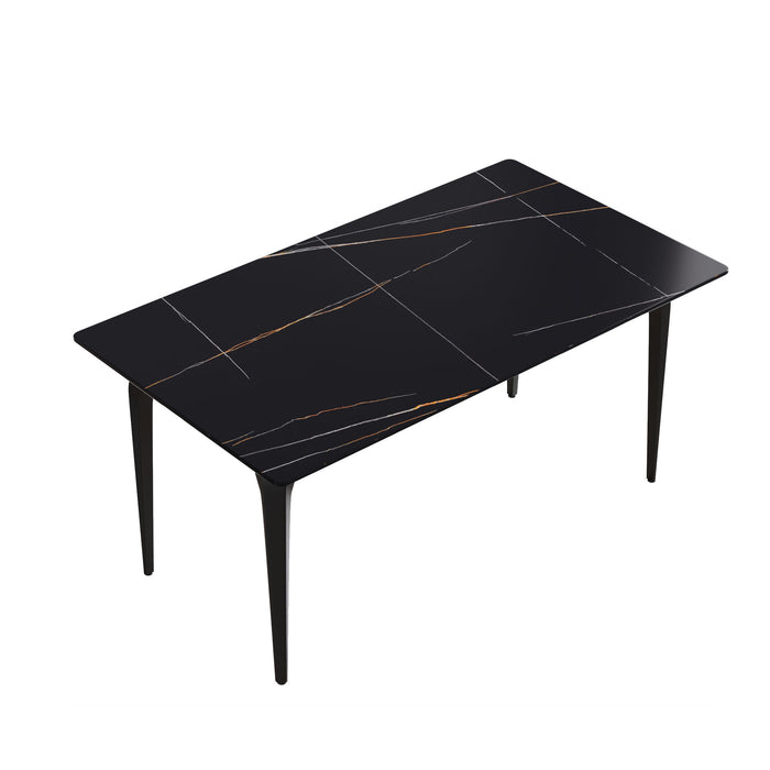 63" Modern Artificial Stone Black Straight Edge Black Metal Leg Dining Table, 6 People - Black