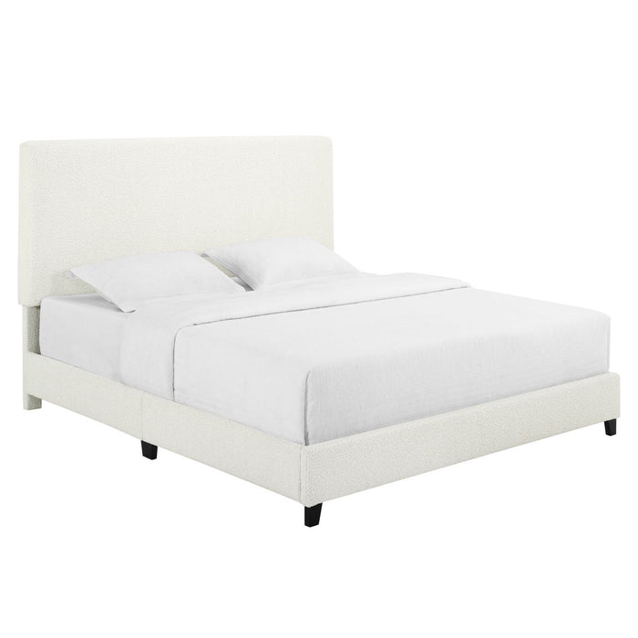 King Size Boucle Upholstered Platform Bed - White