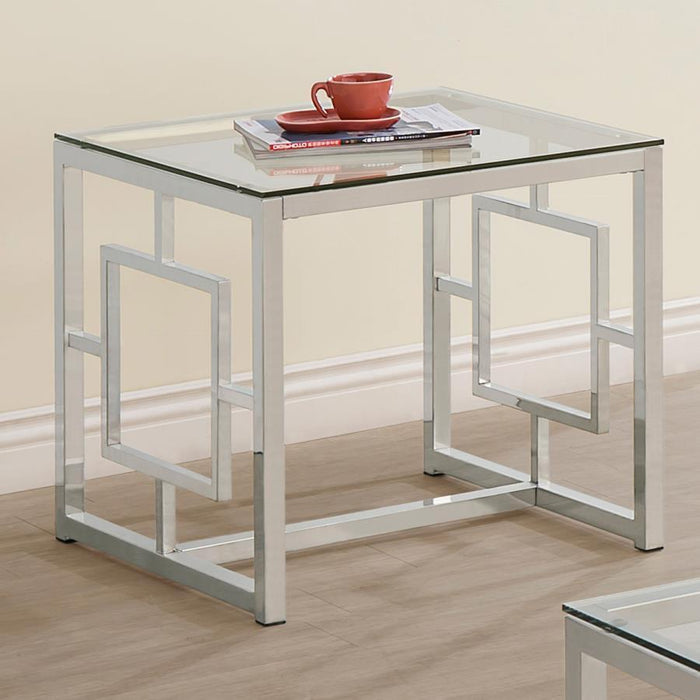 Living Room: Glass Top Occasional Tables - Occasional Contemporary Nickel End Table