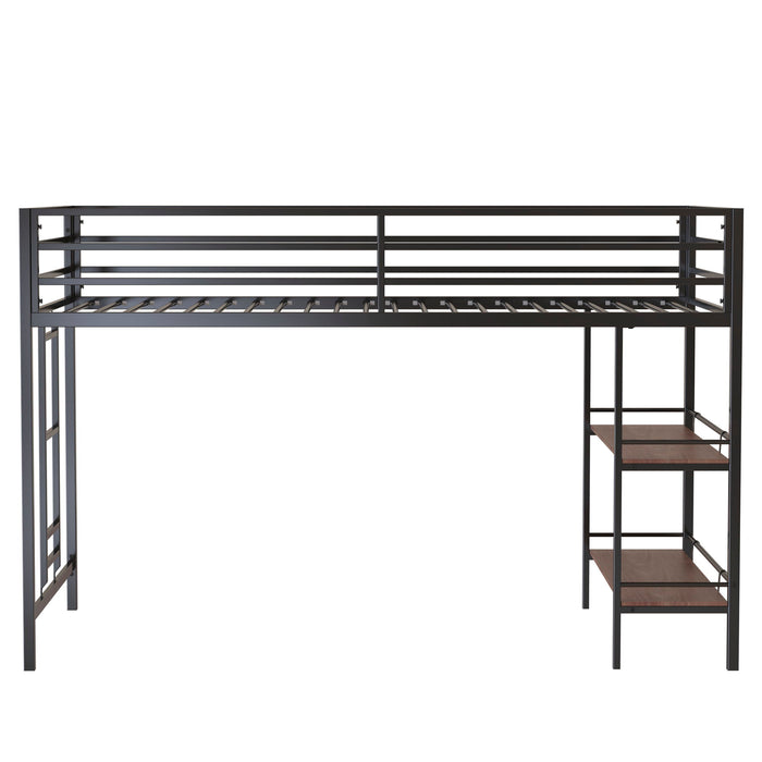 Adam - Junior Twin Loft Bunk Bed With Cinnamon Wood Shelf - Black