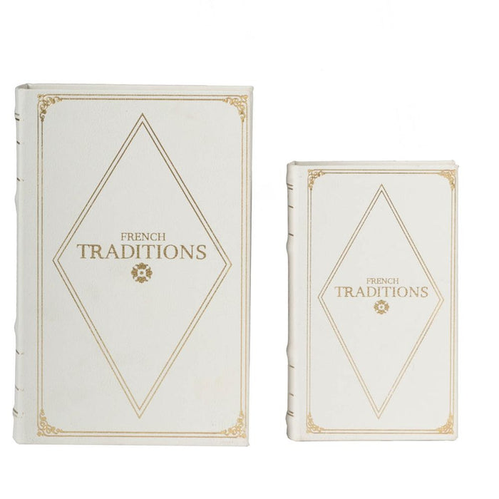 Book Boxes (Set of 2) - White / Gold