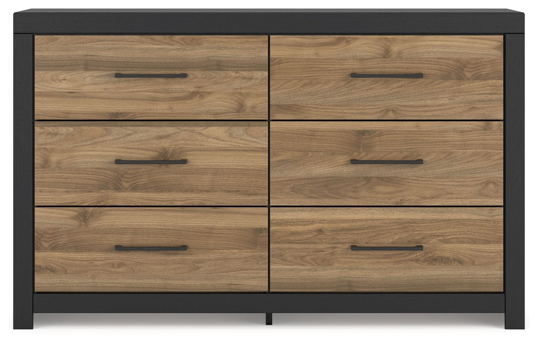 Vertani - Black / Honey Brown - Six Drawer Dresser