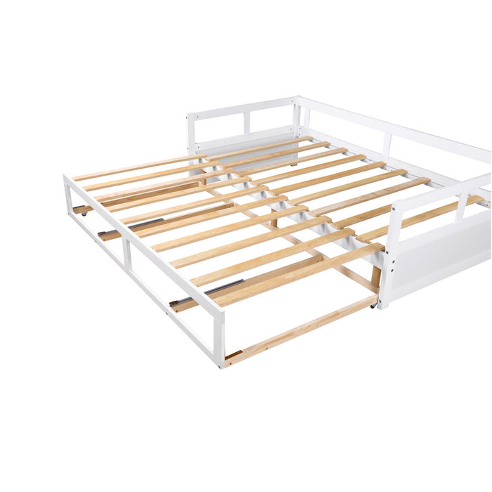 Wooden Daybed With Trundle Bed And Two Storage Drawers, Extendable Bed Daybed, Sofa Bed For Bedroom Living Room