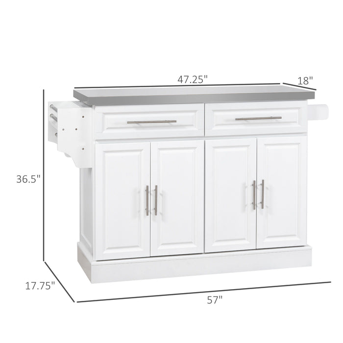 Homcom - Rolling Kitchen Island With Storage, Portable Kitchen Cart With Stainless Steel Top, 2 Drawers, Spice, Knife And Towel Rack And Cabinets