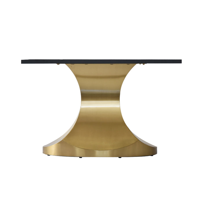 70.84" Modern Artificial Stone Panel Golden Stainless Steel Curved Legs, Can Accommodate 6-8 People - White / Gold