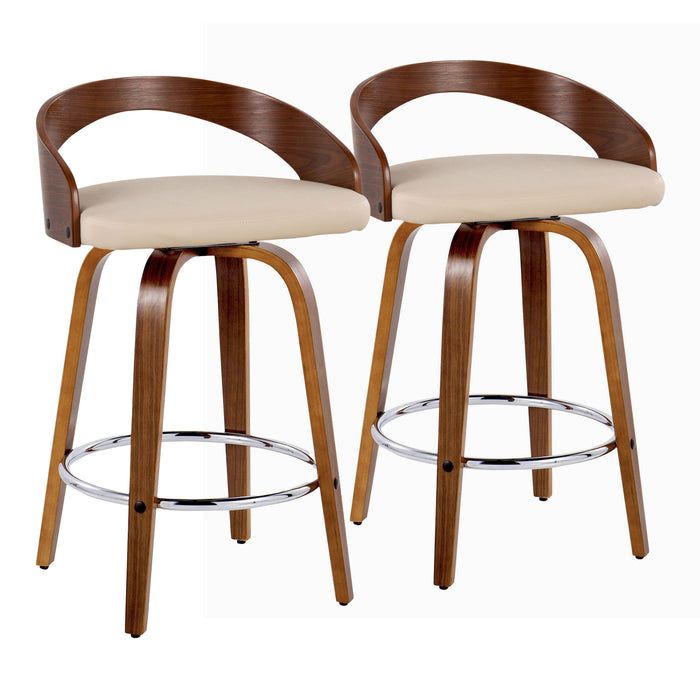 Grotto - Mid Century Modern Elegant Fixed Height Counter Stool With Swivel With Round Footrest (Set of 2)