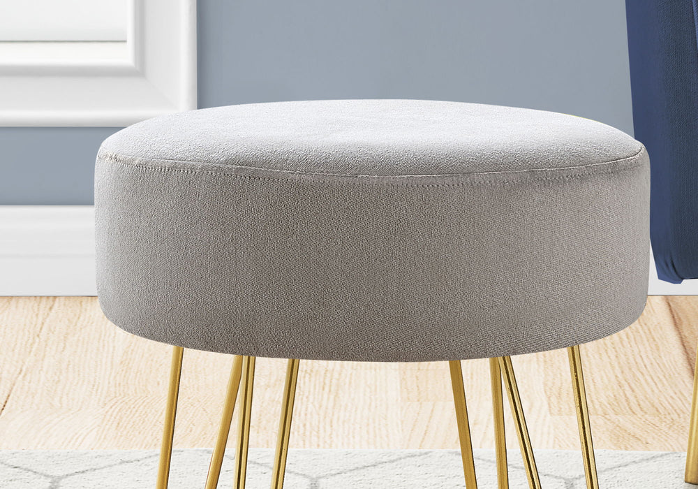 Ottoman, Pouf, Footrest, Foot Stool, Round Gold Metal Legs, Contemporary, Modern - Gray