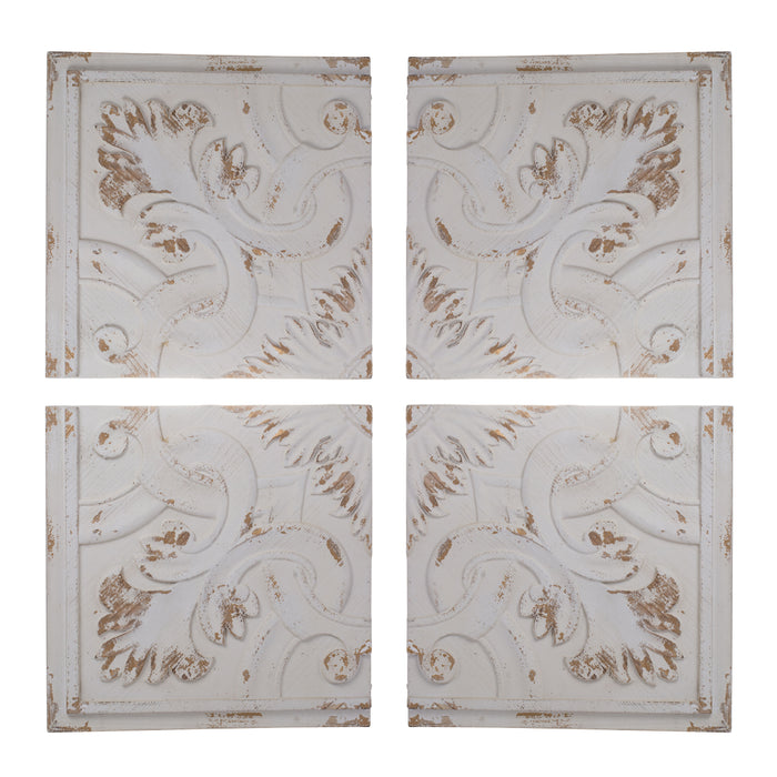 Distressed Wooden Square Wall Panels (Set of 4) - White