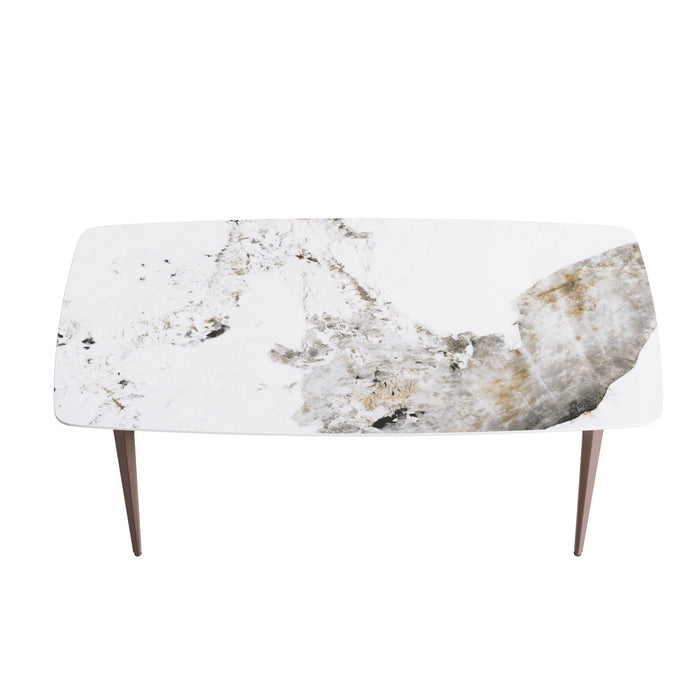 70.87" Modern Artificial Stone Pandora White Curved Metal Leg Dining Table, Can Accommodate 6-8 People - Antique White