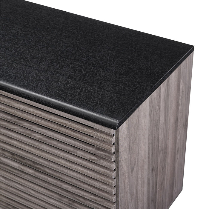 Contemporary Sliding Slat Door Sideboard - Ebony / Slate Gray