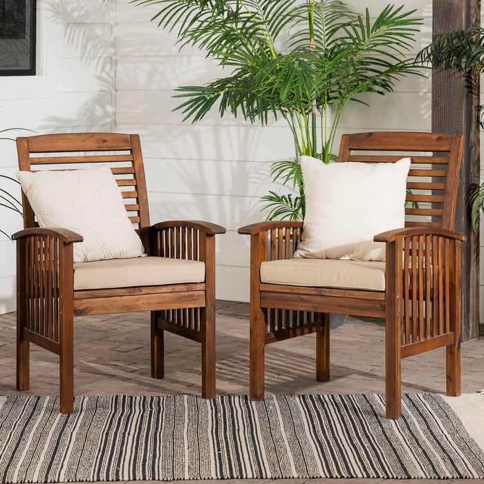 Modern 2 Piece Slat Back Patio Chairs With Cushions