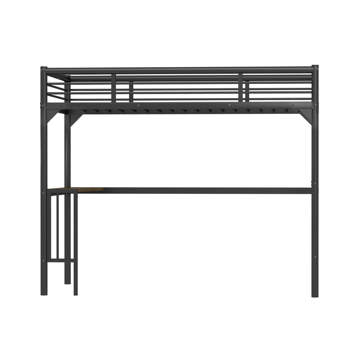 Twin Metal Loft Bed With Desk, Ladder And Guardrails, Bookdesk Under Bed - Black