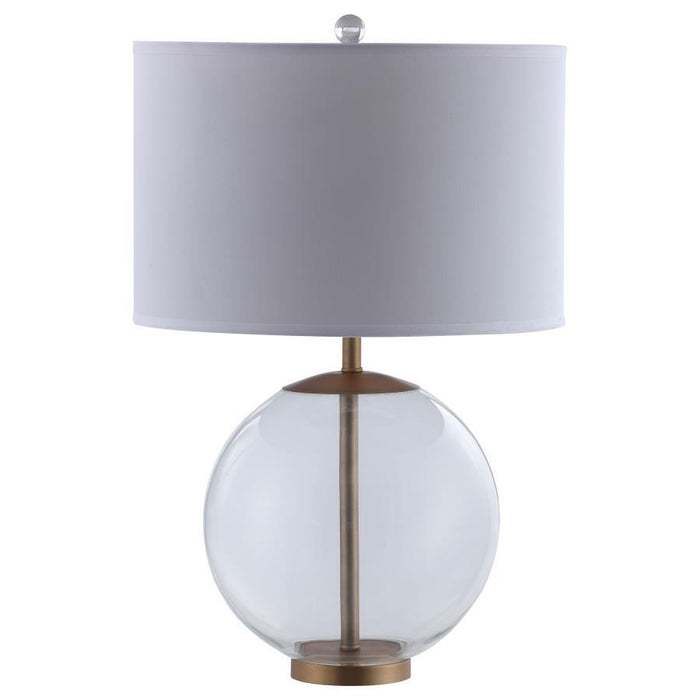 White - Drum Shade Table Lamp With Glass Base White