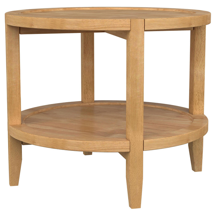 Camillo - Round Solid Wood End Table With Shelf - Maple Brown