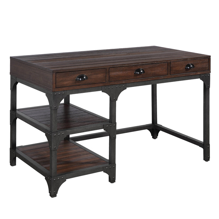 Antique Metal Writing Desk - Espresso / Oak