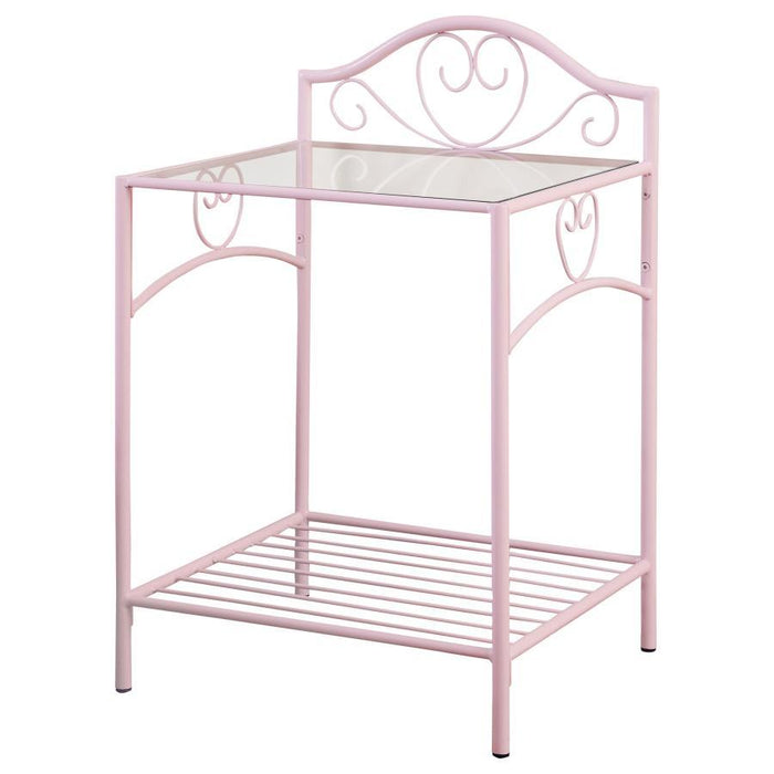 Massi Collection - Massi 1-shelf Nightstand With Glass Top Powder Pink