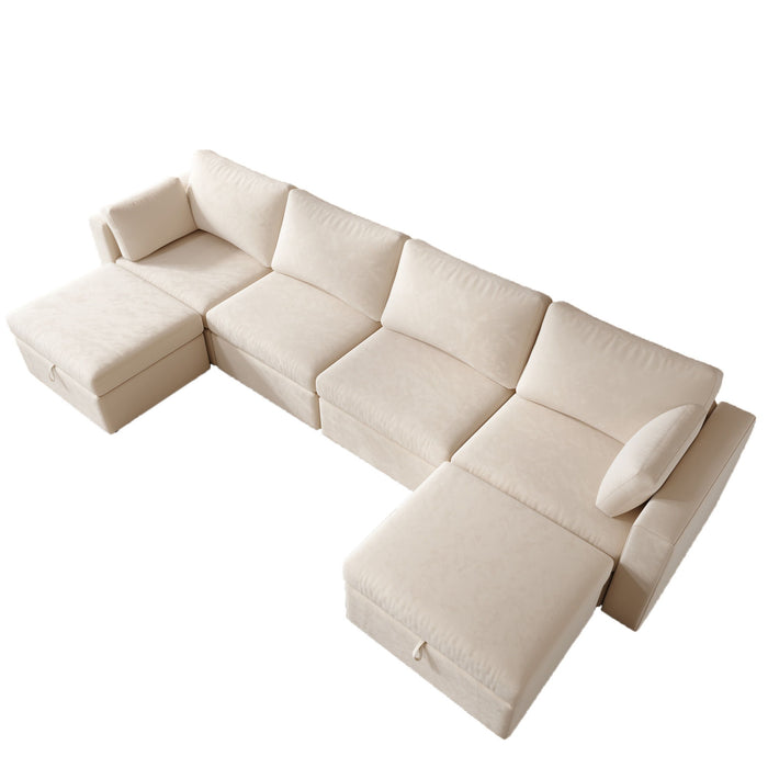 Modern Velvet Modular Sectional Sofa, Convertible Sofa Set With Pillows, Oversized Sectional Couches With Storage Ottomans For Living Room, Loft, Apartment, Office