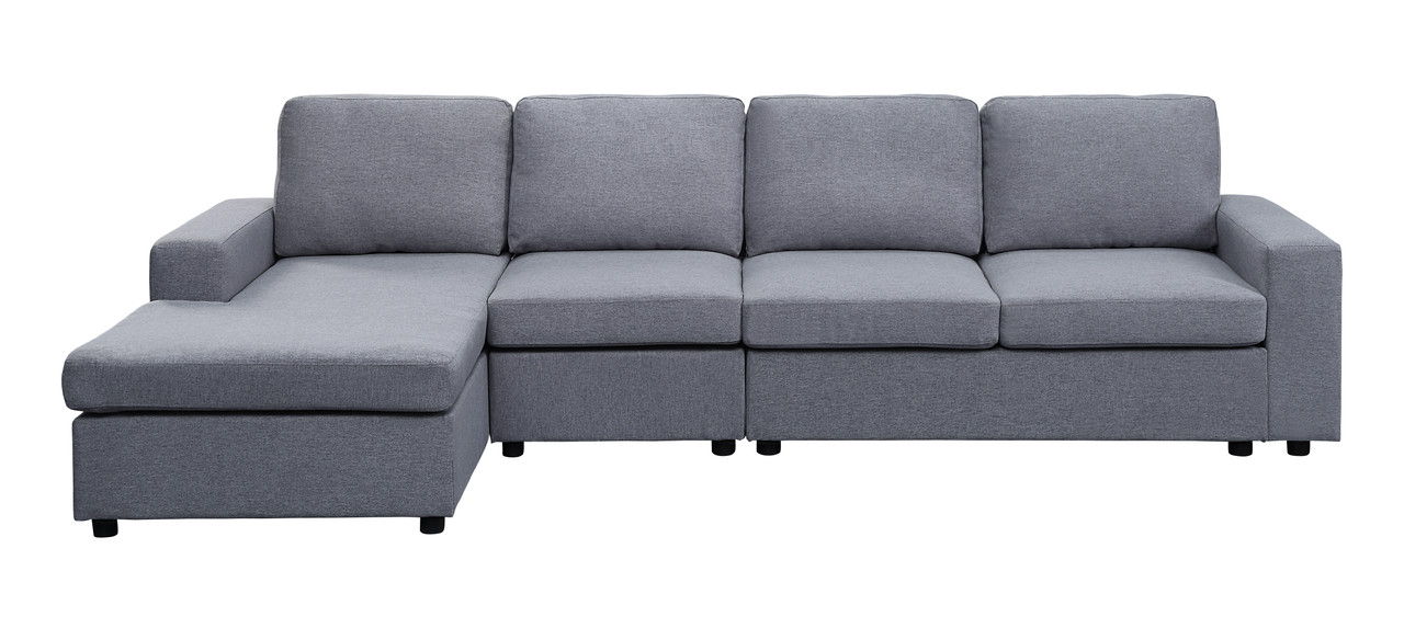 Dunlin - Linen Reversible Modular Sectional Sofa Chaise - Light Gray