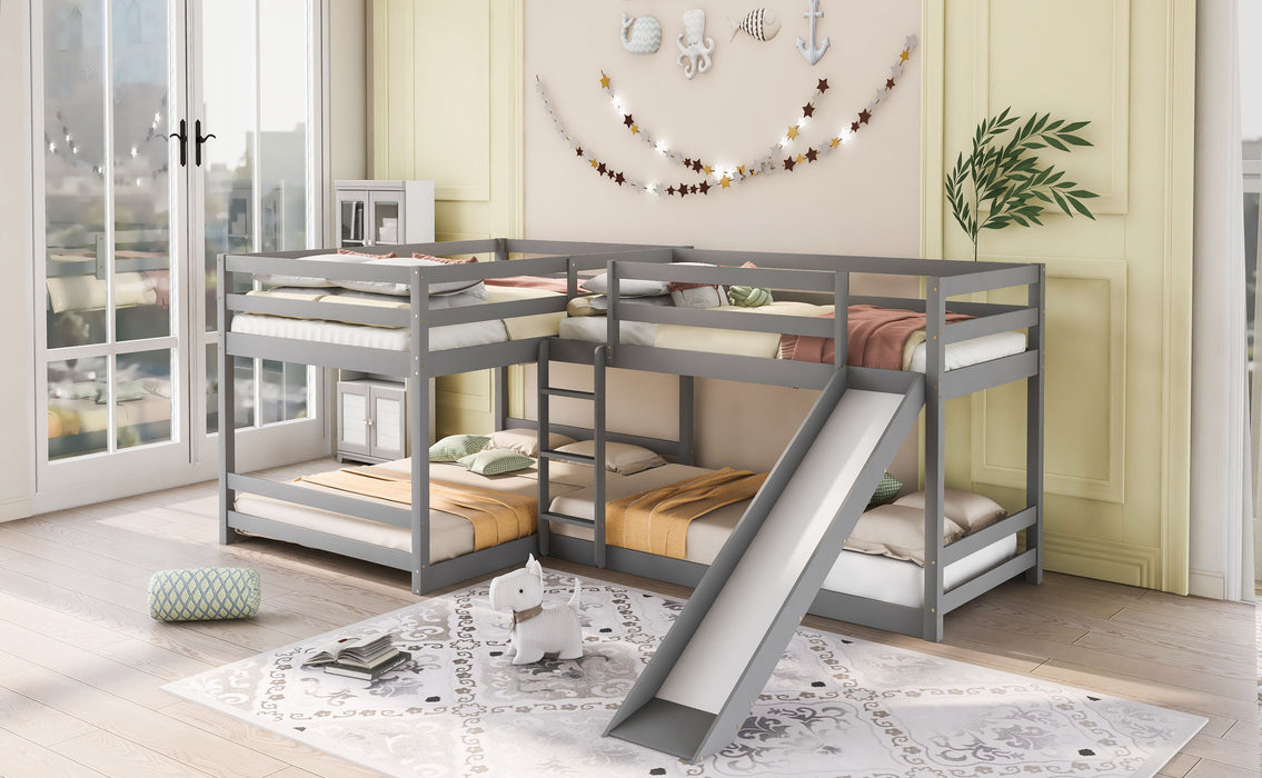 L-Shaped Bunk Bed With Slide And Short Ladder