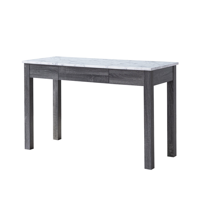 Laptop Desk, Glossy Marble Tabletop With Storage Drawer - Faux Marble White & Distressed Grey