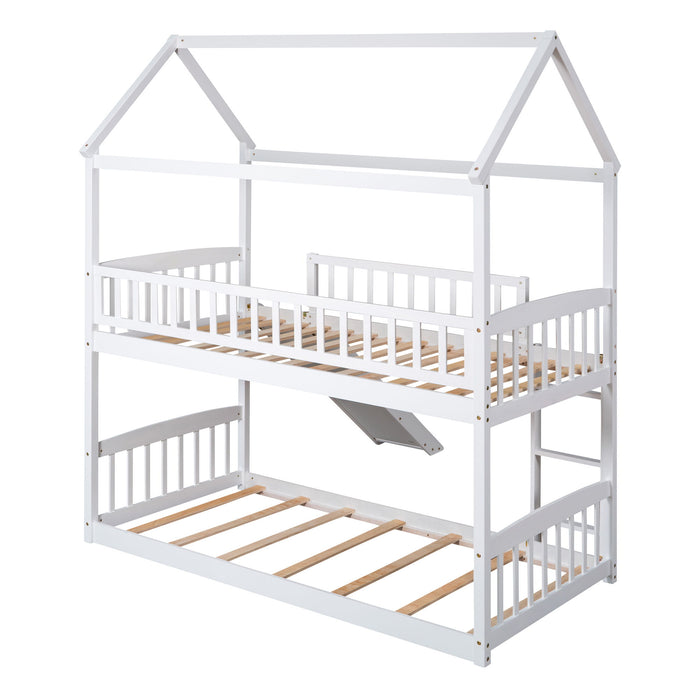 Twin Over Twin Bunk Bed With Slide, House Bed With Slide