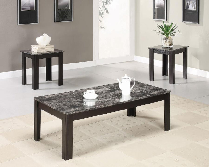 Living Room : Occasional Sets - 3-piece Faux-marble Top Occasional Table Set Black