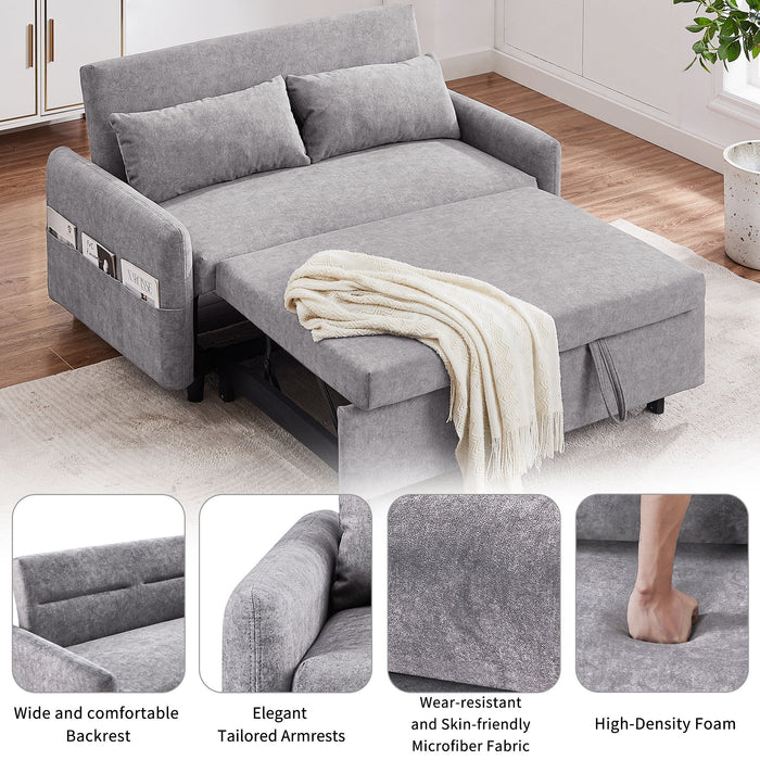 Pull Out Sleep Sofa Bed Loveseats Sofa Couch With Adjsutable Backrest, Storage Pockets, 2 Soft Pillows, USB Ports For Living Room