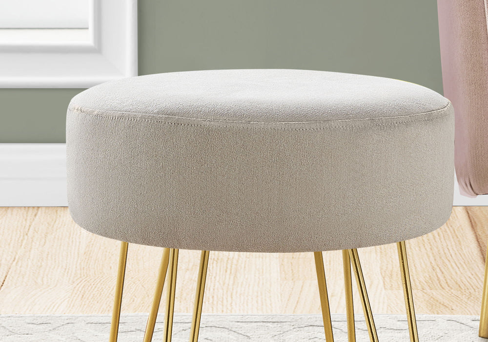 Ottoman, Pouf, Footrest, Foot Stool, Round Gold Metal Legs, Contemporary, Modern - Beige