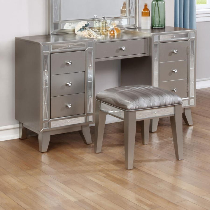 Leighton Collection - Metallic - Leighton Vanity Desk And Stool Metallic Mercury