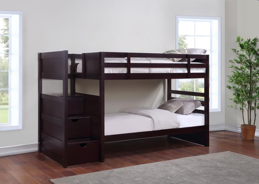 Elliott Bunk Bed - Elliott Twin Over Twin Stairway Bunk Bed Cappuccino