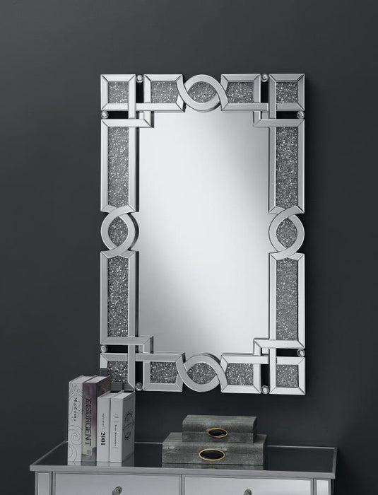 Interlocking Wall Mirror With Iridescent Panels And Beads Silver