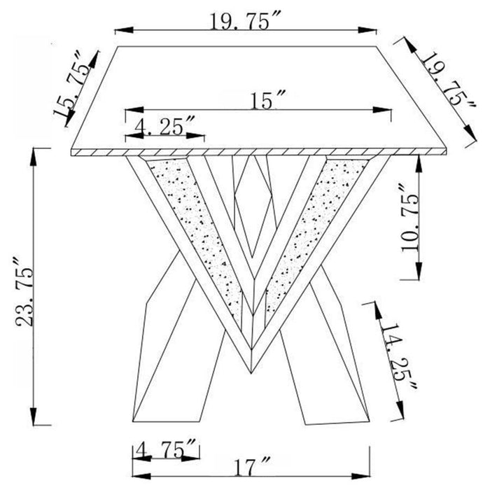 Caldwell V-shaped End Table With Glass Top Silver