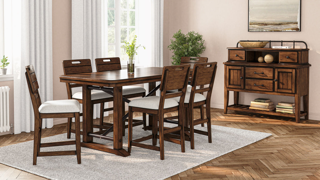 Casual Counter Height Double Pedestal Dining Table - Brown