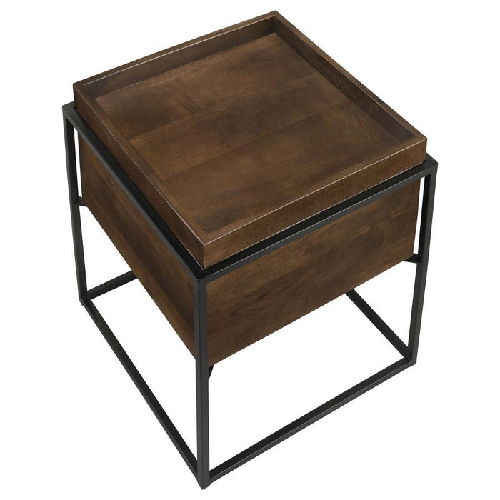 Ondrej - Square Accent Table With Removable Top Tray - Dark Brown And Gunmetal