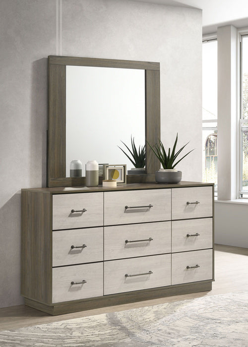 Fenwick - 9-Drawer Dresser With Mirror - Gray Oak