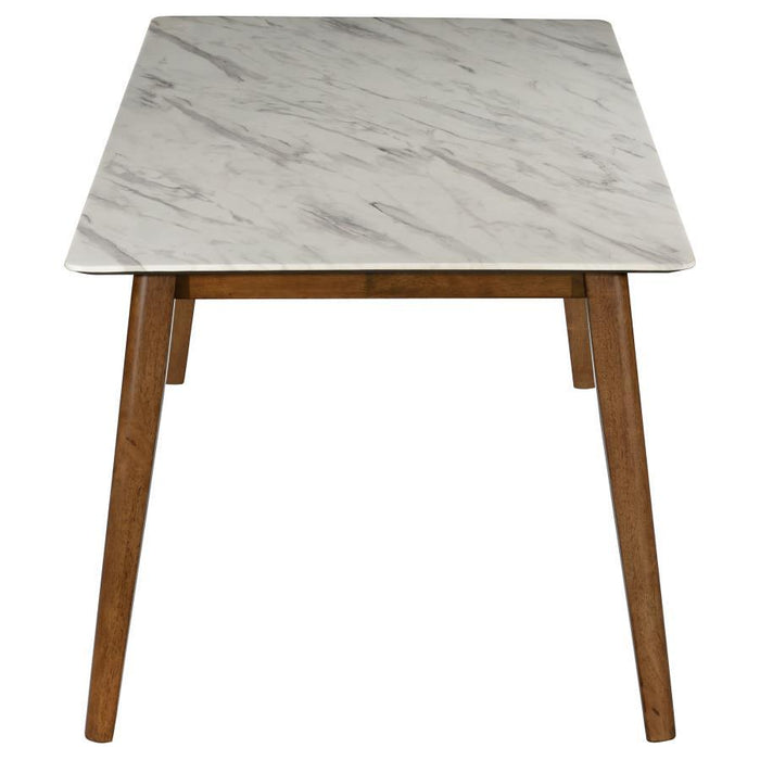 Everett Faux Marble Top Dining Table Natural Walnut And White