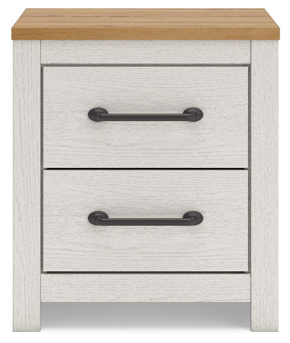 Linnocreek - White / Warm Brown - Two Drawer Night Stand