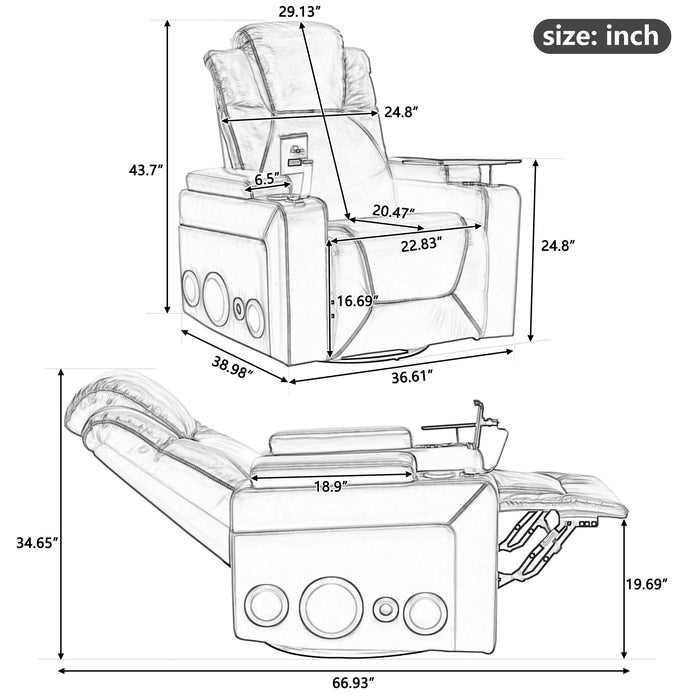 270° Swivel Power Recliner Individual Seat Home Theater Recliner With Surround Sound, Cup Holder, Removable Tray Table, Hidden Arm Storage For Living Room