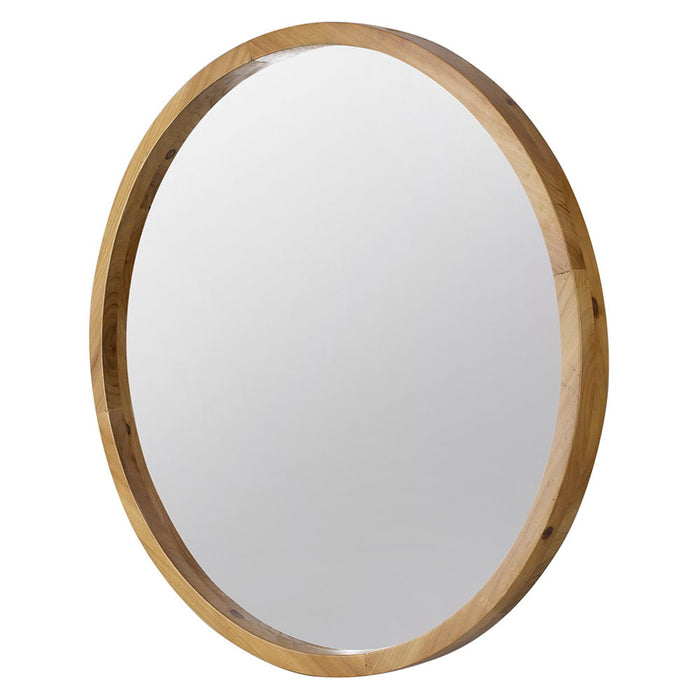 Wood Round Mirror, Farmhouse Decor Style Circle Wall Mirror For Living Room Bathroom Entryway - Brown