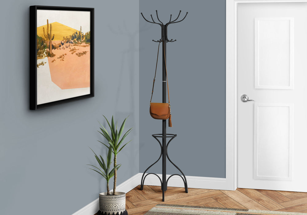 Coat Rack, Hall Tree, Free Standing, 12 Hooks, Entryway, 70"H, Umbrella Holder, Contemporary & Modern